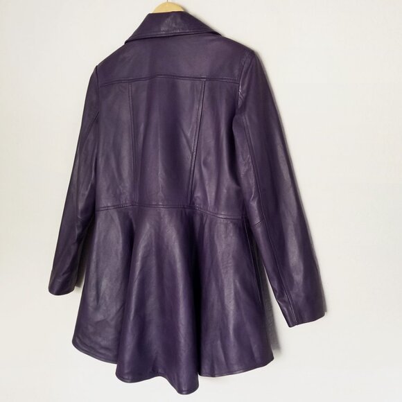 Real 100% Genuine Leather Peplum Long Sleeves Asymmetric Jacket M Purple - Picture 7 of 16
